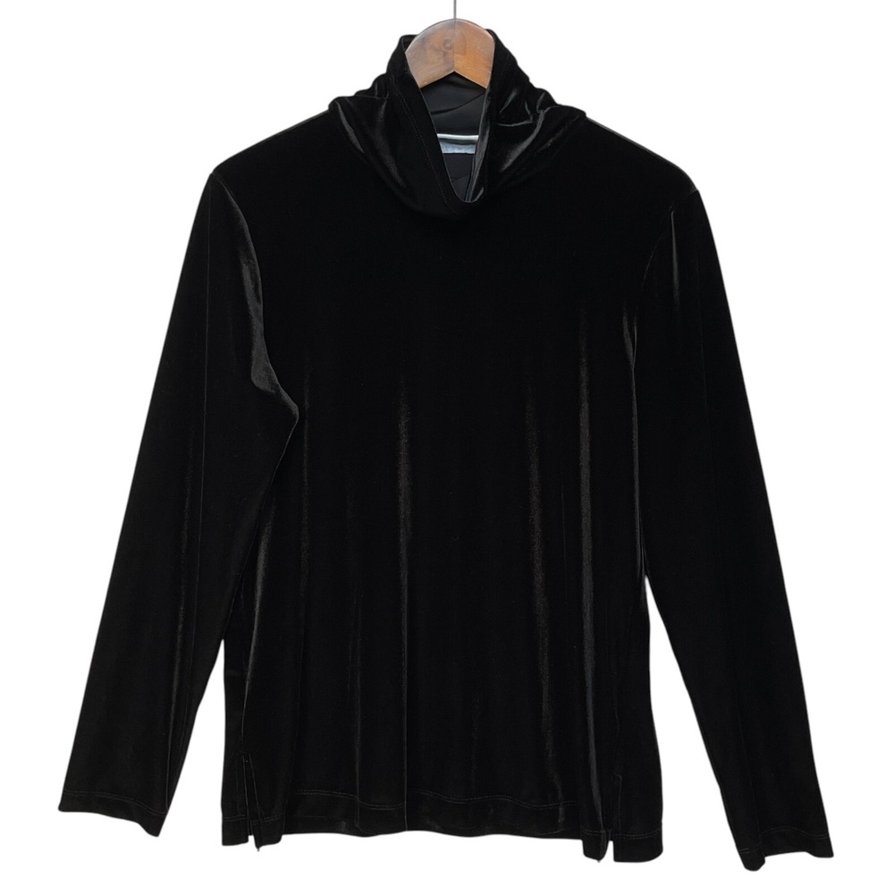 Susan Graver Womens Velvet Top Size‎ M Black Stretch Turtleneck Long Sleeve